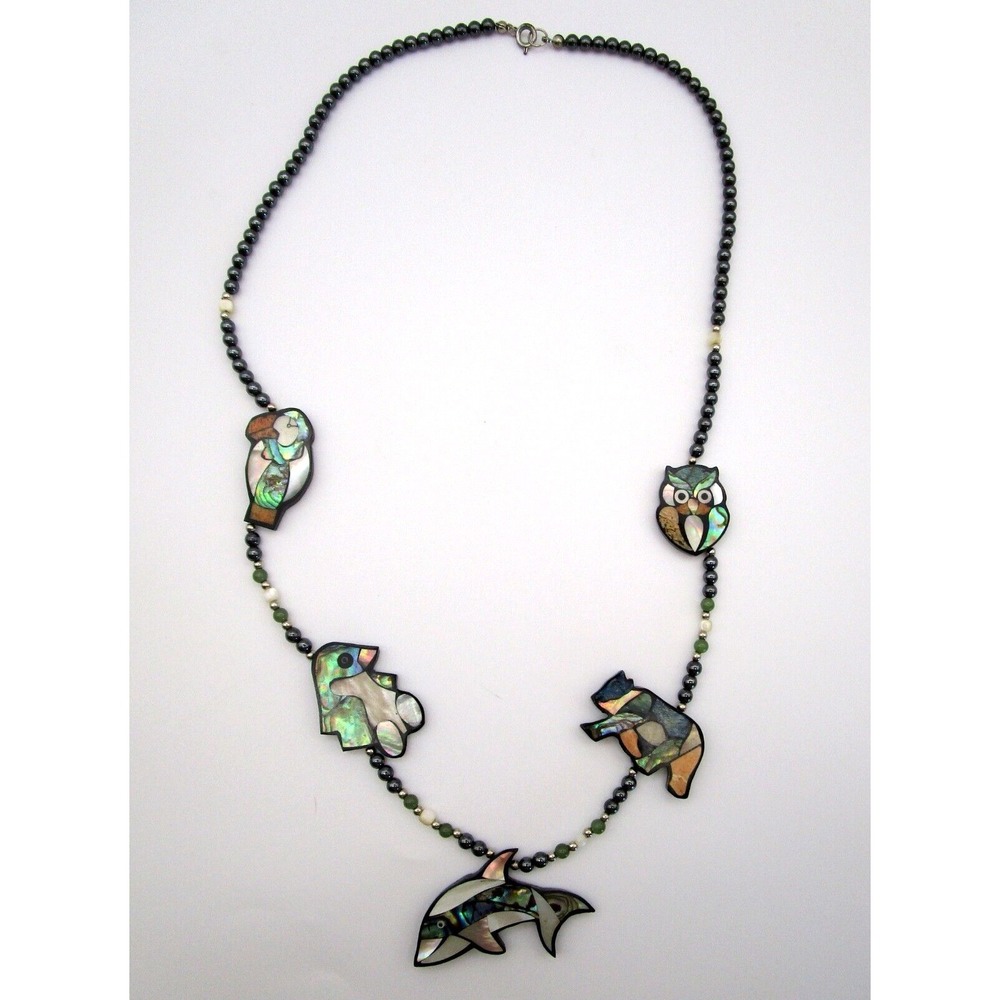 Storrs Glacier Pearl Abalone Vintage Animal Necklace Penguin Dolphin Bear Owl +